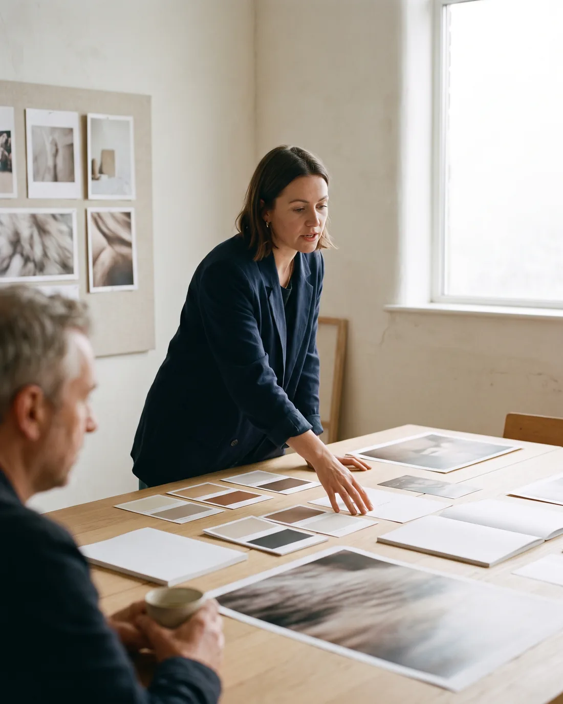 A senior CMO reviewing the work in a calm Dublin boardroom